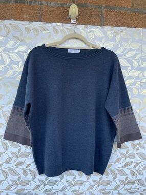 TONET Italy Virgin Wool Silk Knit Sweater Blue Gray Oversized Boxy Minimalist 42